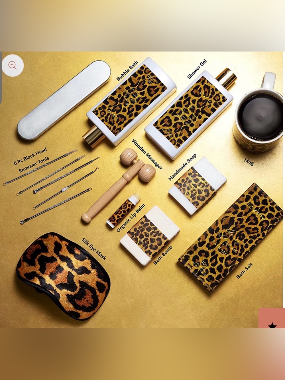 Lovery Luxe Honey Almond Spa Gift Basket -18Pc Leopard Self Care Kit - Picture 2 of 16